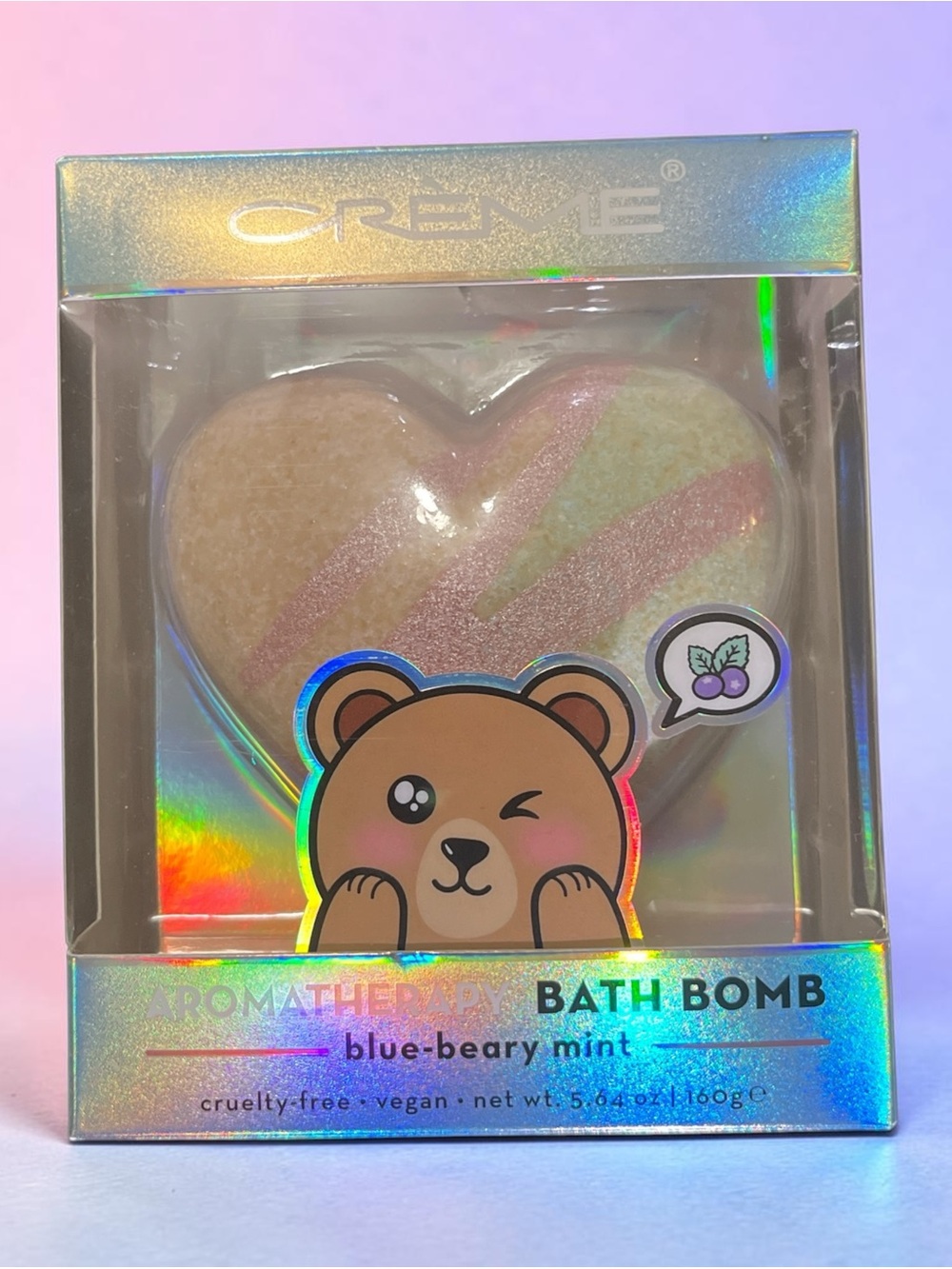 Creme Blue-Beary Mint Heart Bath Bomb - Pink & Cream